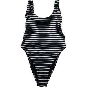 Aerie Swimsuit One Piece Striped‎ Sz M Black White Scoop Back High Leg Nautical